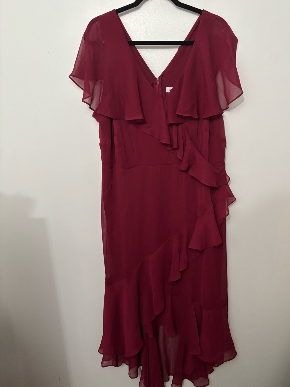 DKNY Burgundy Ruffle Midi Dress
